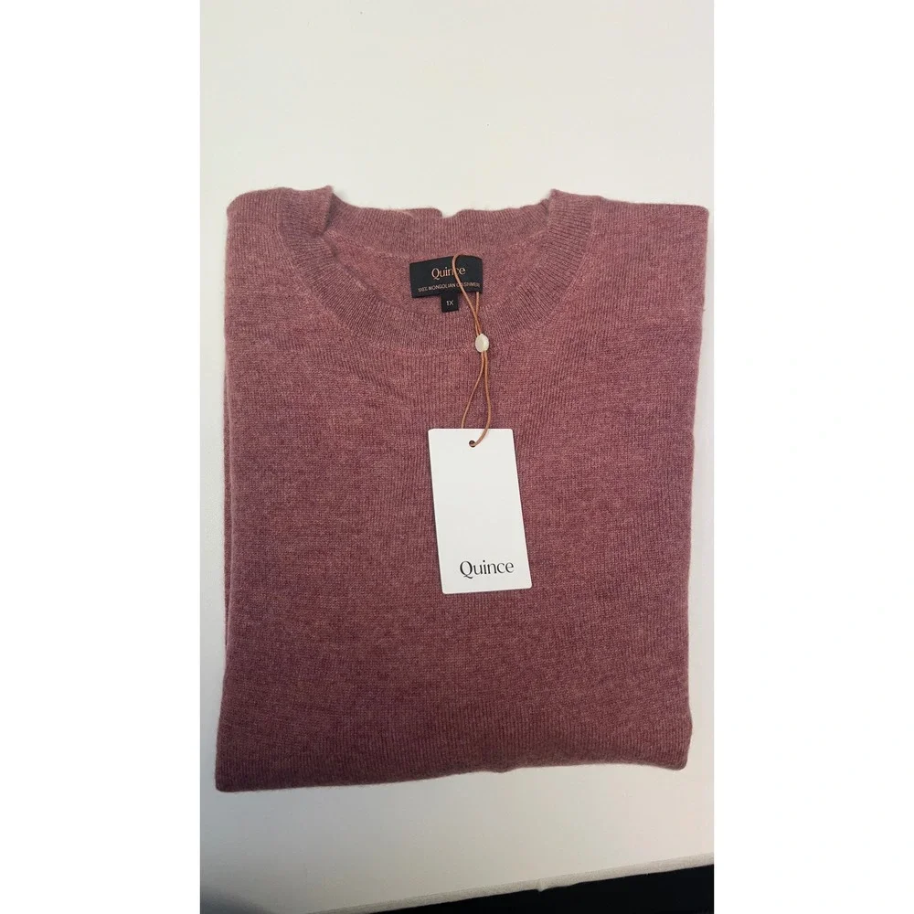 Quince Woman's 100% Mongolian Cashmere Crewneck Sweater 1X Heather Shaded Pink
